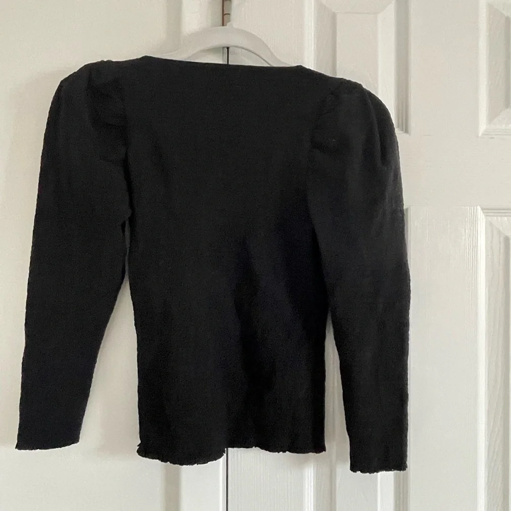 Nation LTD Alexandra Smocked Long Sleeve Black Peasant Top Pima Cotton